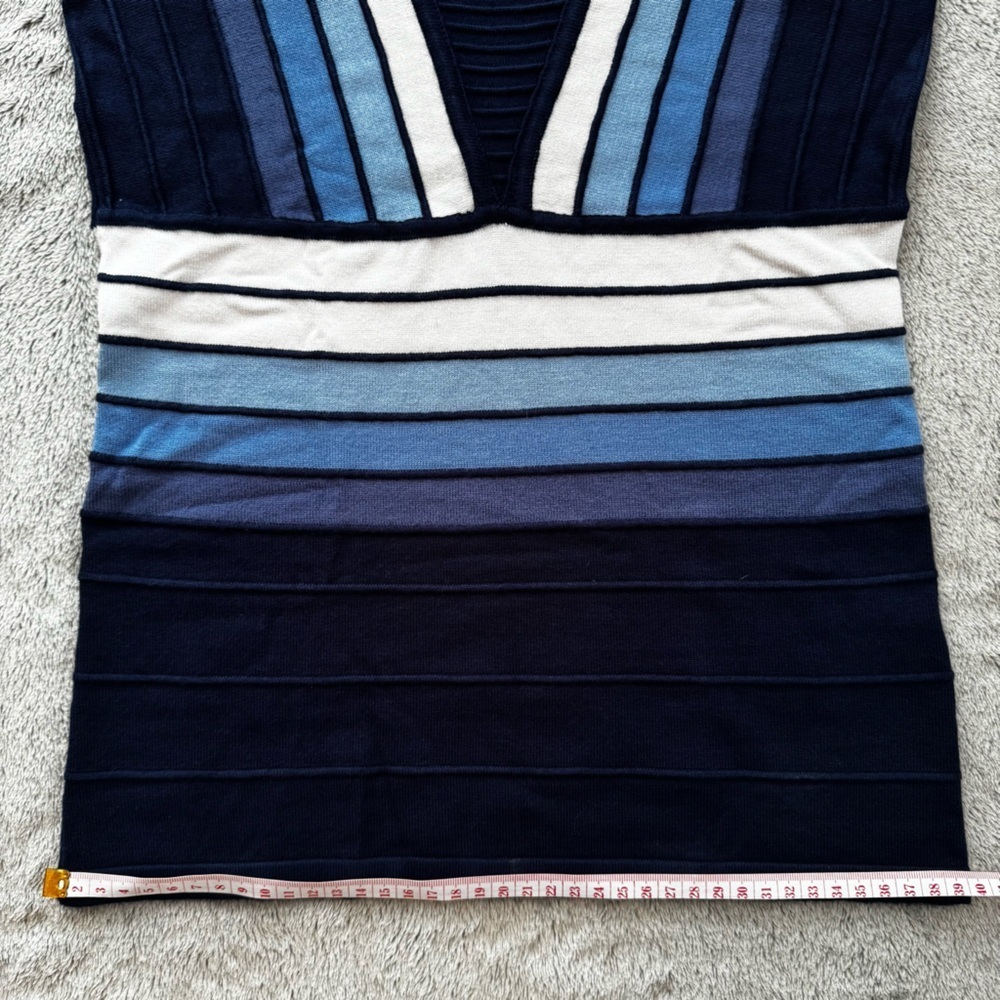 NWT I.D.O. La Vie Y2K Ribbed Bandage Sweater Navy/Blue/White Striped - S - Picture 9 of 11
